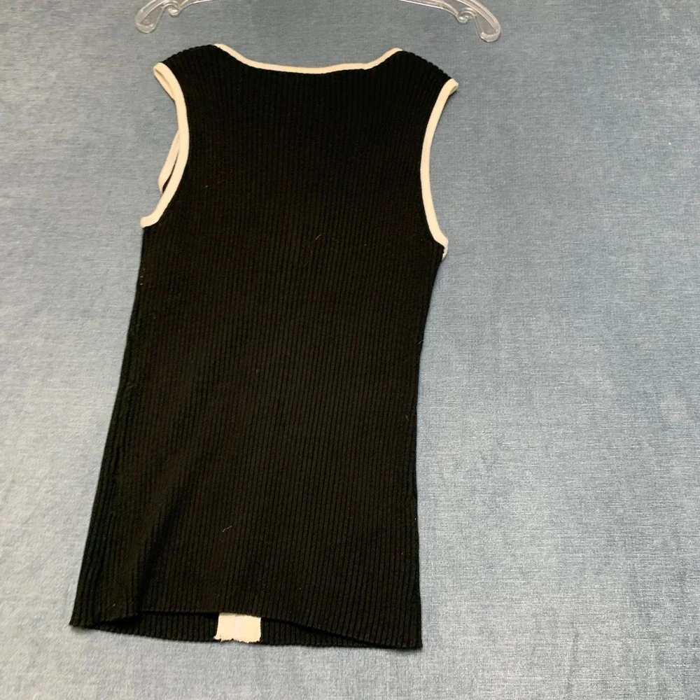 Belldini Knit Top Womens XL Black White Ribbed Sleeveless Outdoor Zip Front